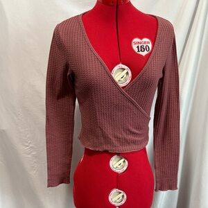 SHEIN Burgundy Long Sleeve Wrap Top